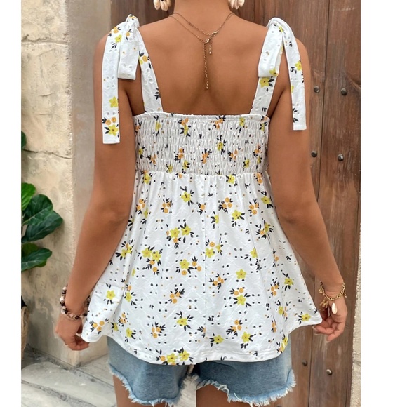 Maternity Floral Print Eyelet Smocked Tank Top - Picture 2 of 5